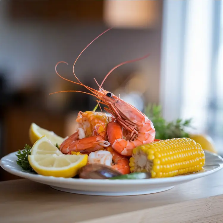 A bowl of rich seafood boil sauce with garlic, butter, and Cajun seasoning, served alongside crab legs and shrimp.